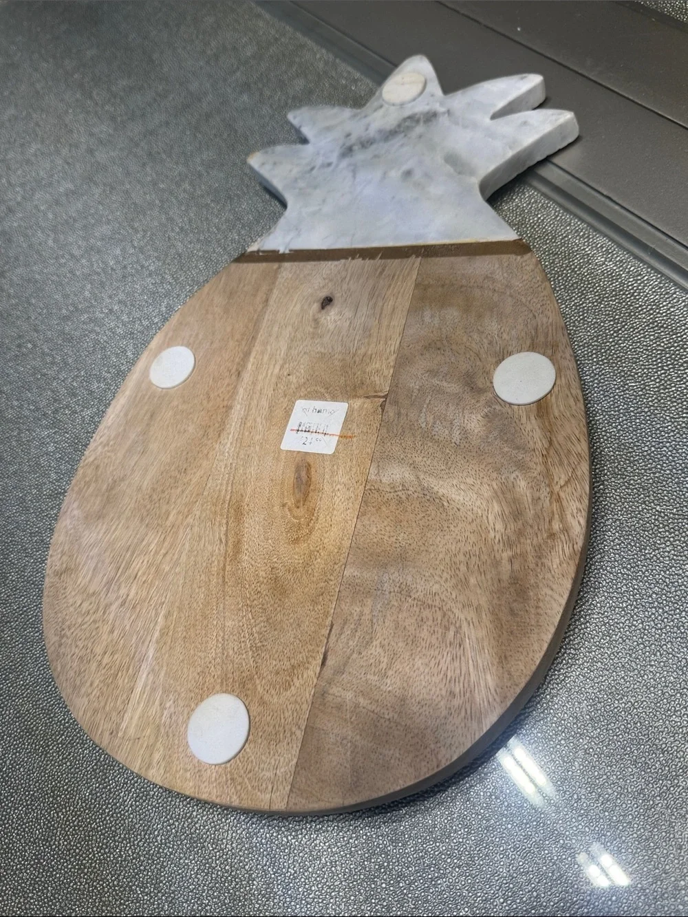 Marble Top Pineapple Serving Board in Natural Wood and White